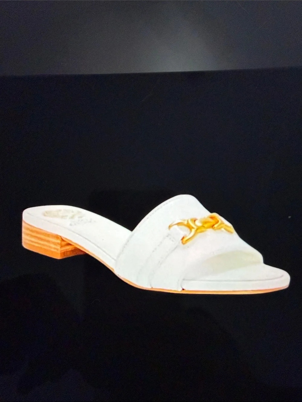 Vince Camuto White Leather Slide Sandals with Gold Hardware - Picture 2 of 2